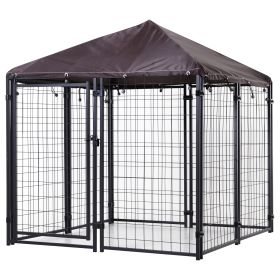 4.6' x 4.6' x 5' Outdoor Dog Kennel, Welded Wire Heavy Duty Dog Run, Dog Kennel Outside with Waterproof & UV Resistant Cover, for S&M Dogs, Black