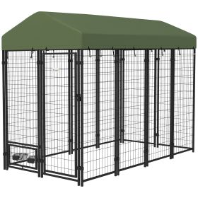 Outdoor Dog Kennel with Rotating Bowl Holders, Pet Playpen with Waterproof Cover, 8' x 4' x 6', Green