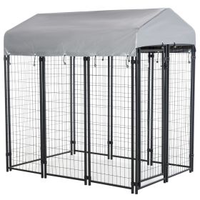 6' x 4' x 6' Large Outdoor Dog Kennel Galvanized Steel Fence with UV-Resistant Oxford Cloth Roof & Secure Lock