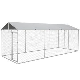 19.7' x 7.5' x 7.5' Outdoor Dog Kennel for Large-Sized Dogs with Waterproof UV Resistant Roof, Silver