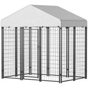 Outdoor Dog Kennel with Roof with Escape-proof Lock, UV-Resistant & Waterproof Cover, 5.9' x 4' x 6', Silver