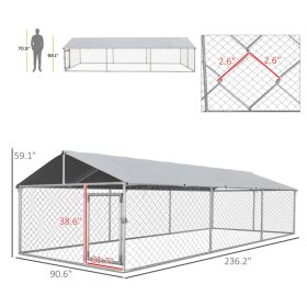Outdoor Dog Kennel For Large-Sized Dogs With Waterproof UV Resistant Roof, Silver