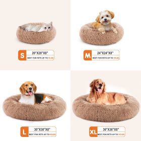 Anti-Slip Round Fluffy Plush Faux Dog Bed, Fits Up To 25 Lbs Pets (Option: Brown M)
