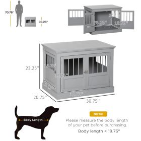 PawHut Wooden Dog Crate End Table With Triple Doors, Indoor Use, Dark Gray (Option: Dark Gray)