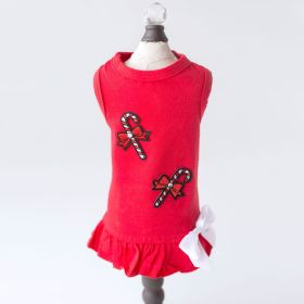 Candy Cane Dog Dress (Color: Red, size: MD)