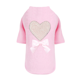 Pearl Heart Dog Sweater (Color: Baby Pink, size: XXS)