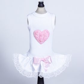 Puff Heart Lace Dog Dress (Color: Pink, size: SM)